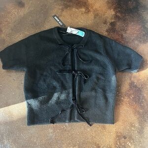 Steve Madden Black Short Sleeve Sweater with Bow Details